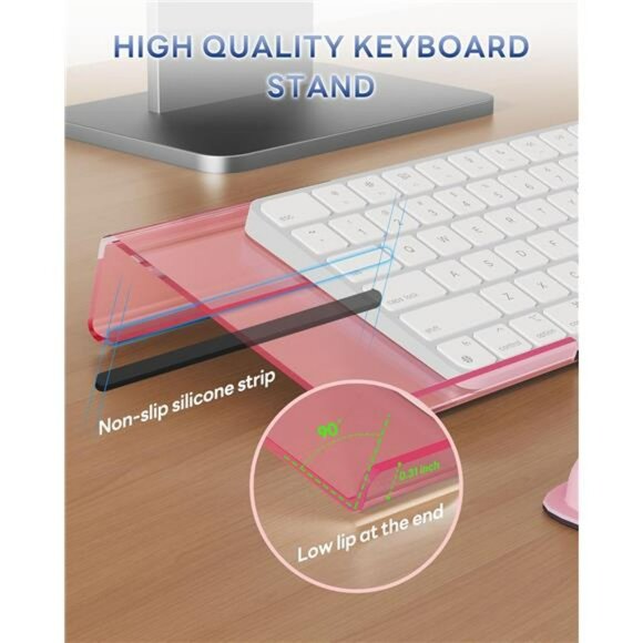 Pink ergonomic keyboard stand with memory foam wrist rest acrylic desktop holder - Picture 5 of 7